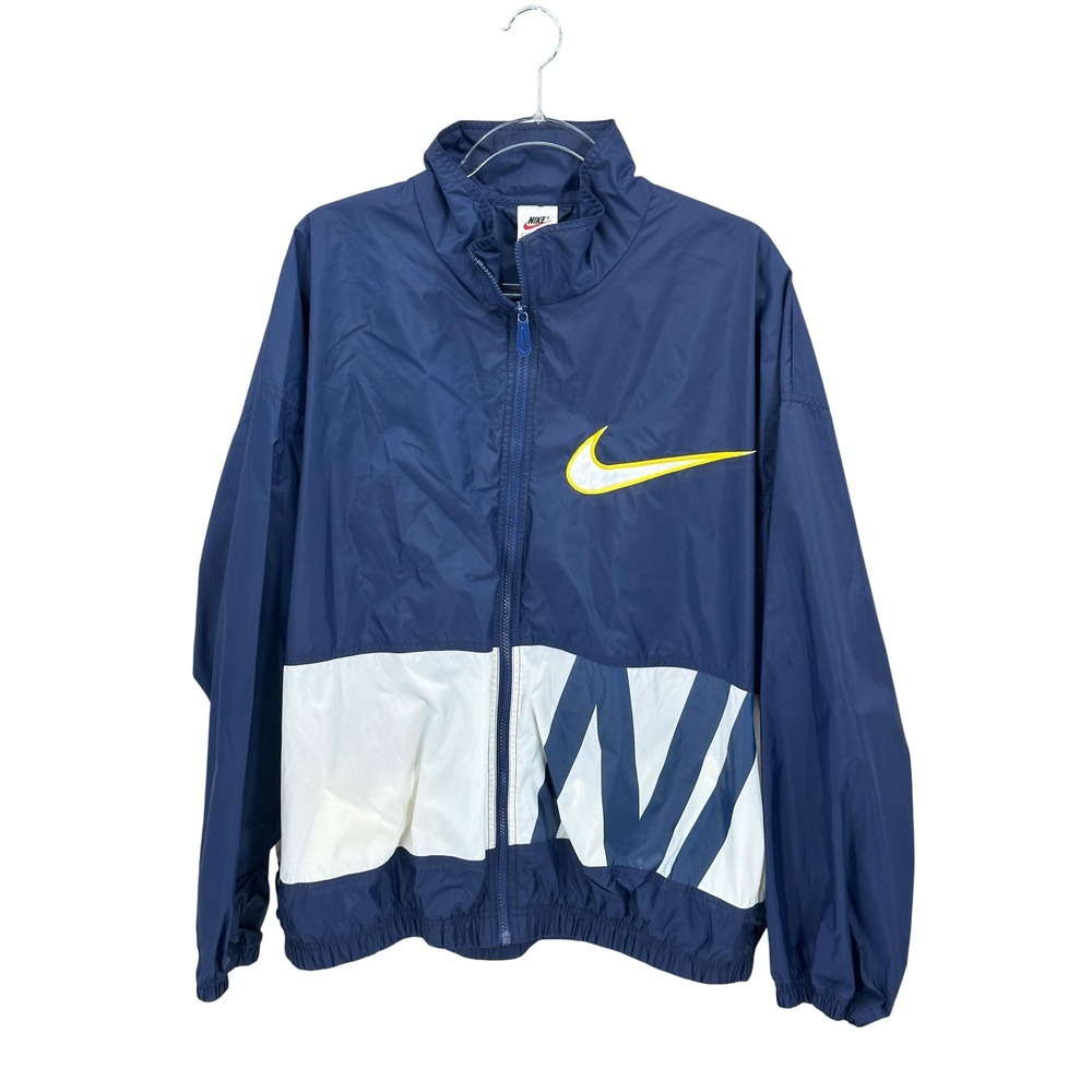 Vintage Nike Jacket Mens XL Navy Windbreaker Swoosh Spellout Logo Retro Street